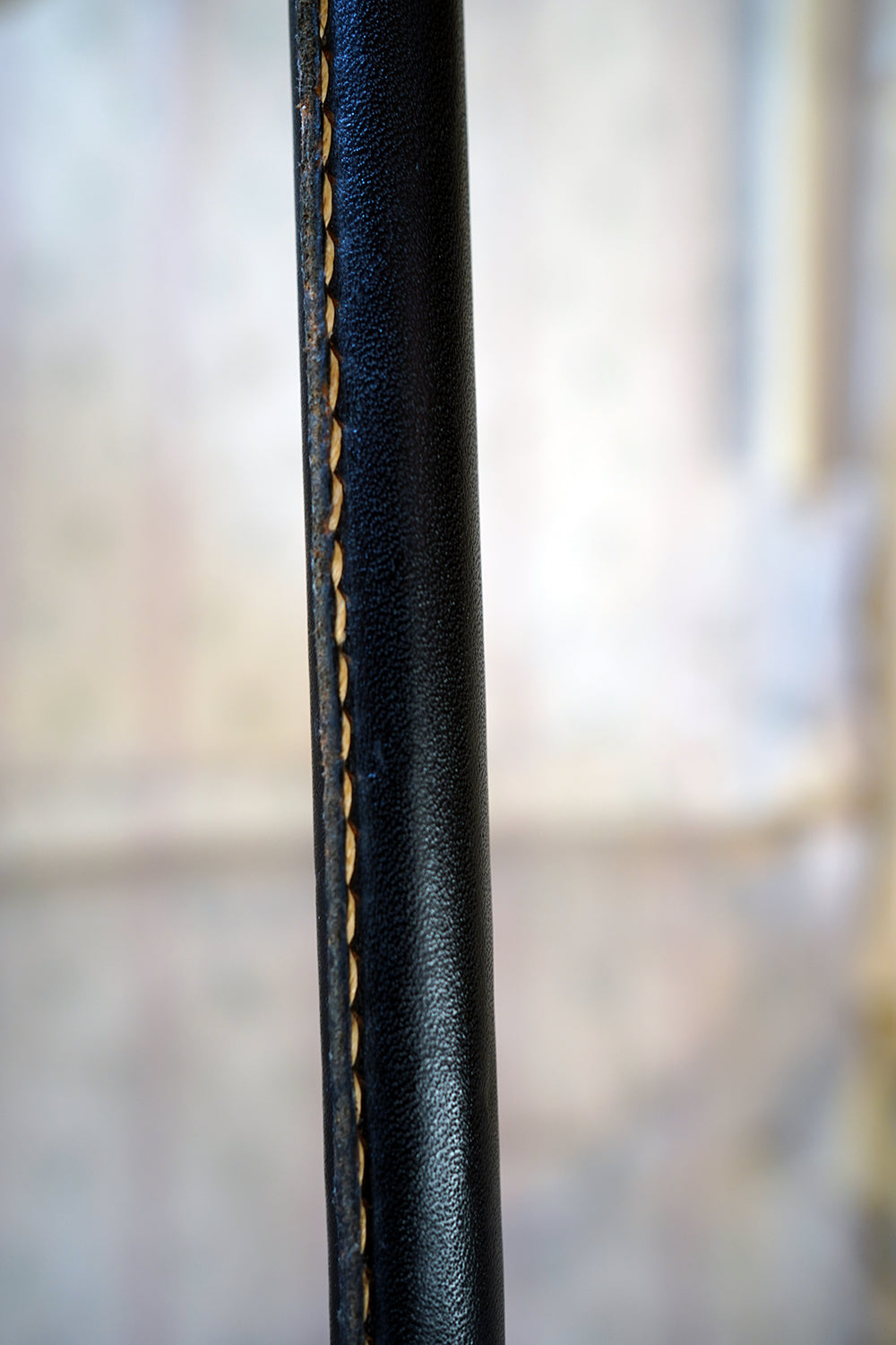A French Stitched Black Leather Cantilever Adjustable Floor Lamp by Jacques Adnet c.1950