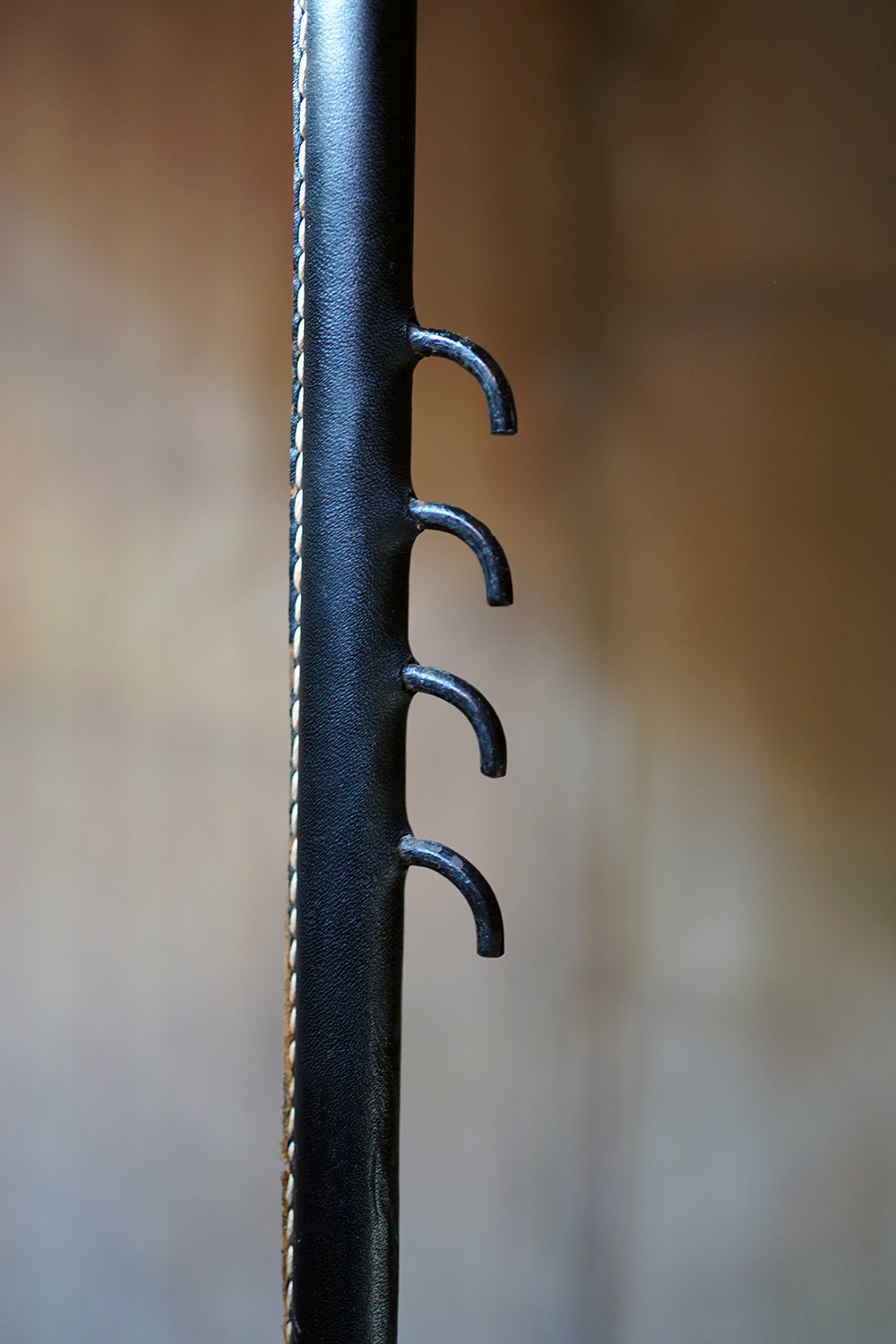 A French Stitched Black Leather Cantilever Adjustable Floor Lamp by Jacques Adnet c.1950