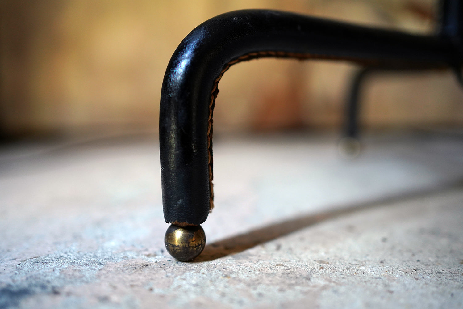 A French Stitched Black Leather Cantilever Adjustable Floor Lamp by Jacques Adnet c.1950