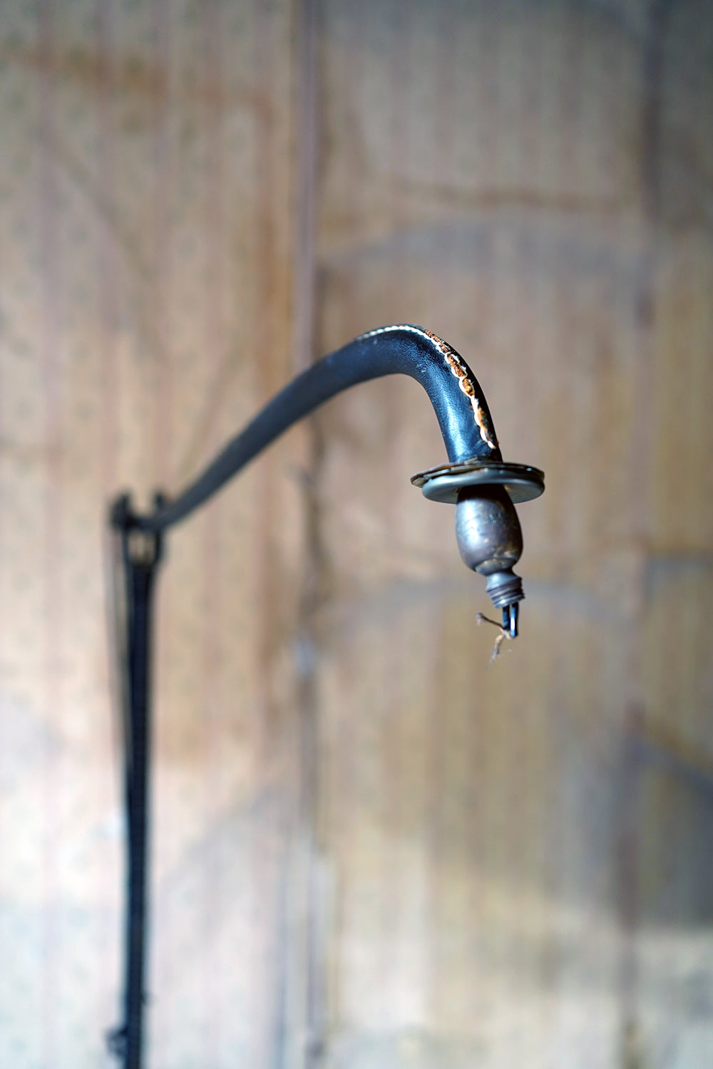 A French Stitched Black Leather Cantilever Adjustable Floor Lamp by Jacques Adnet c.1950