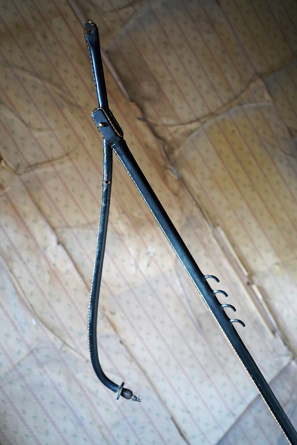 A French Stitched Black Leather Cantilever Adjustable Floor Lamp by Jacques Adnet c.1950