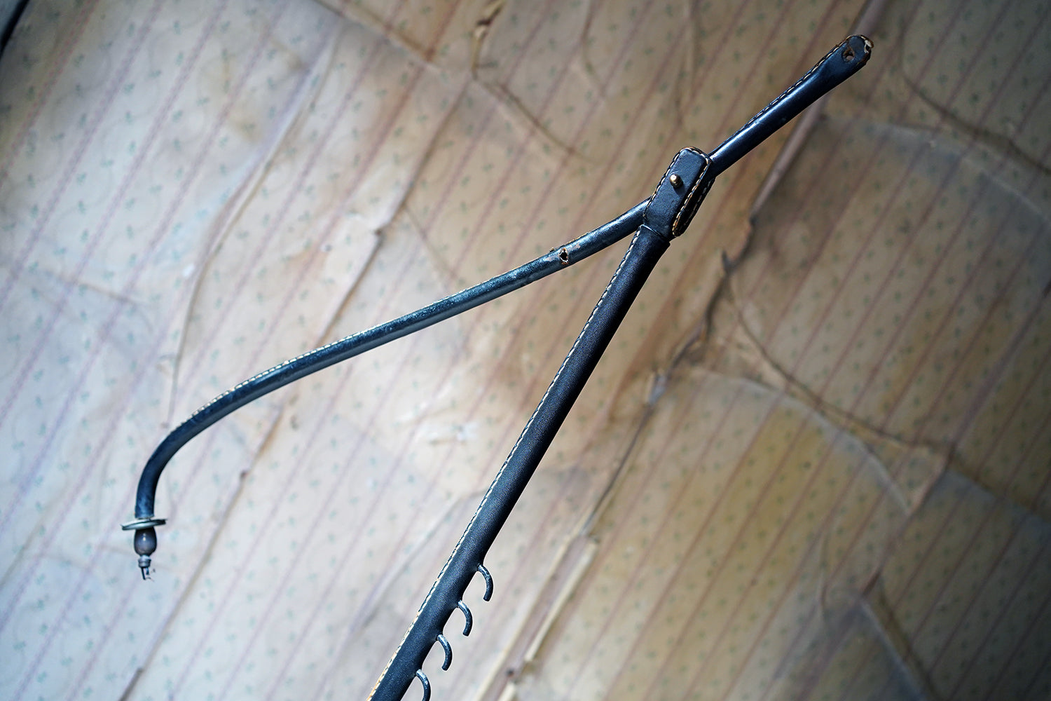 A French Stitched Black Leather Cantilever Adjustable Floor Lamp by Jacques Adnet c.1950