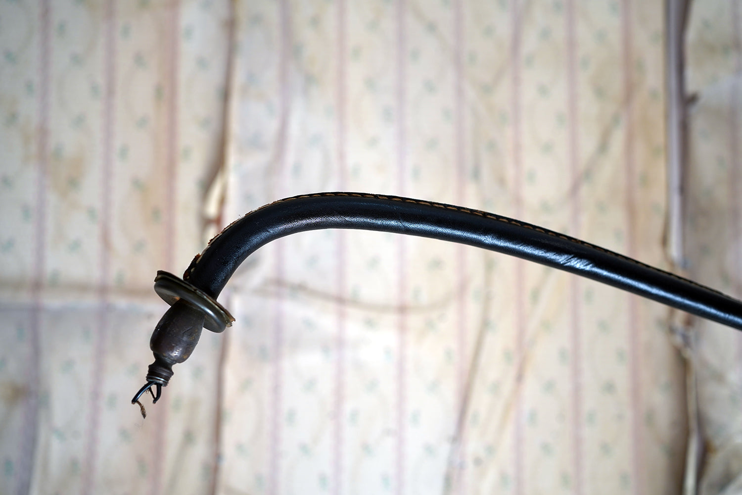 A French Stitched Black Leather Cantilever Adjustable Floor Lamp by Jacques Adnet c.1950