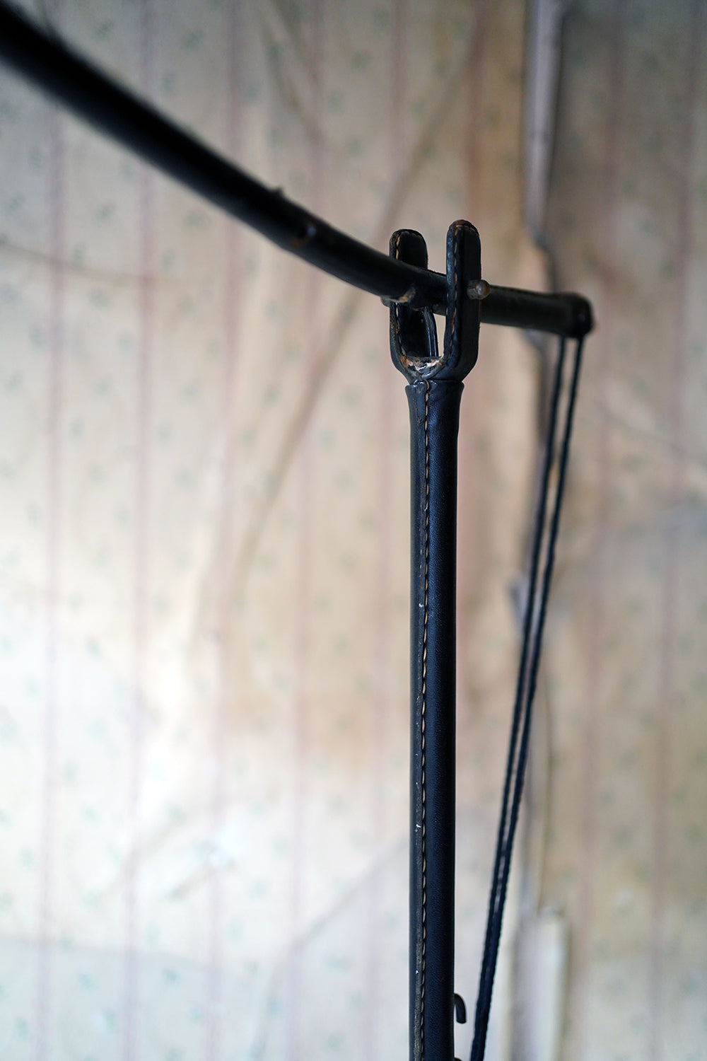 A French Stitched Black Leather Cantilever Adjustable Floor Lamp by Jacques Adnet c.1950
