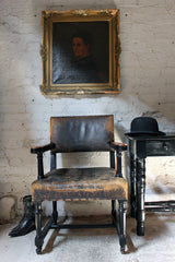 A Good Victorian Aesthetic Movement Ebonised & Leather Upholstered Armchair c.1880