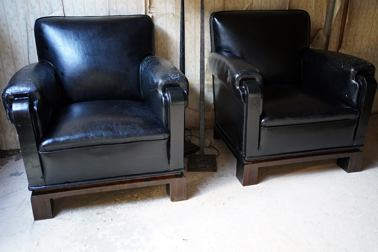 A Good Pair of French Art Deco Period Leather Club Armchairs c.1930