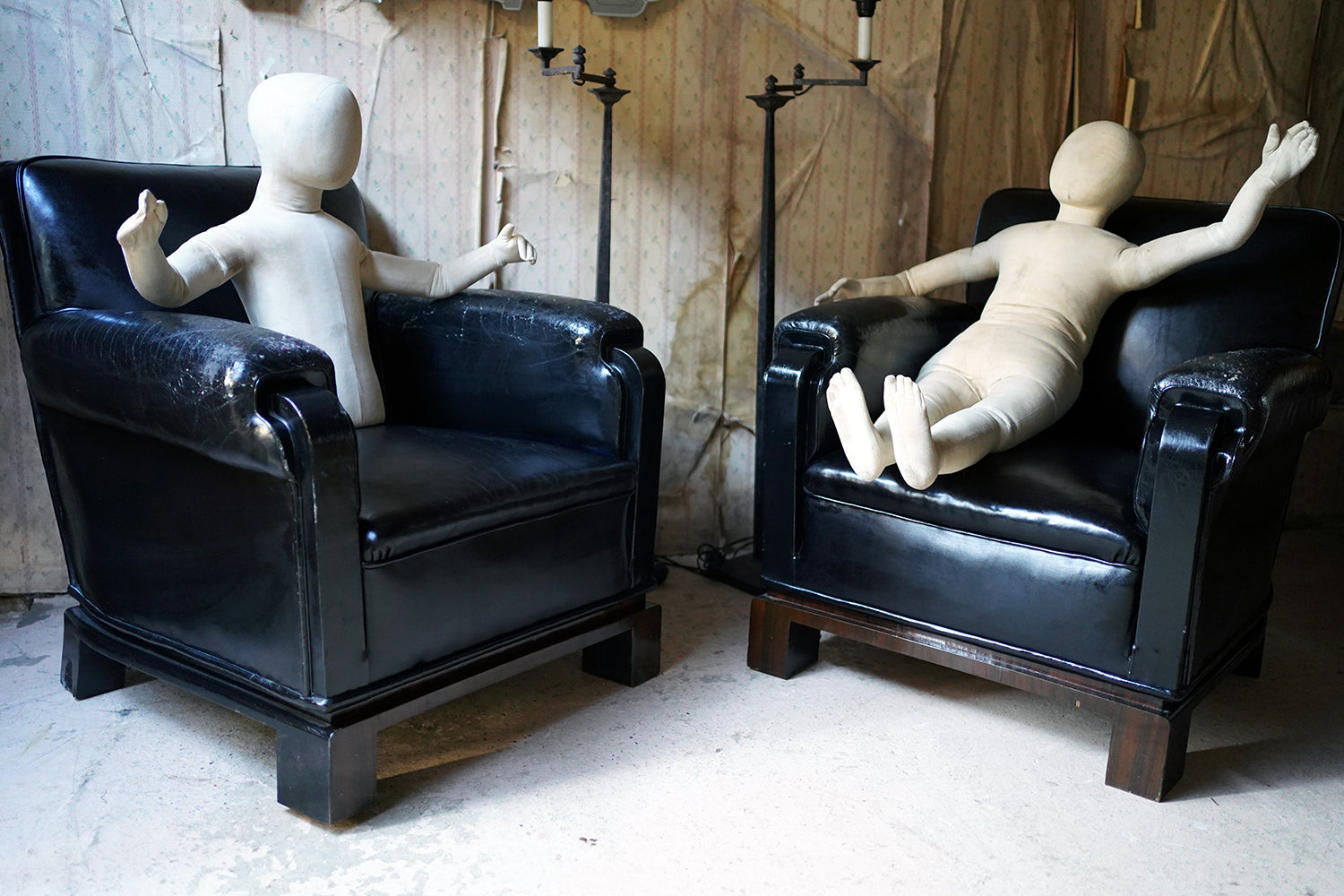 A Good Pair of French Art Deco Period Leather Club Armchairs c.1930