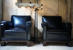 A Good Pair of French Art Deco Period Leather Club Armchairs c.1930