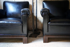 A Good Pair of French Art Deco Period Leather Club Armchairs c.1930