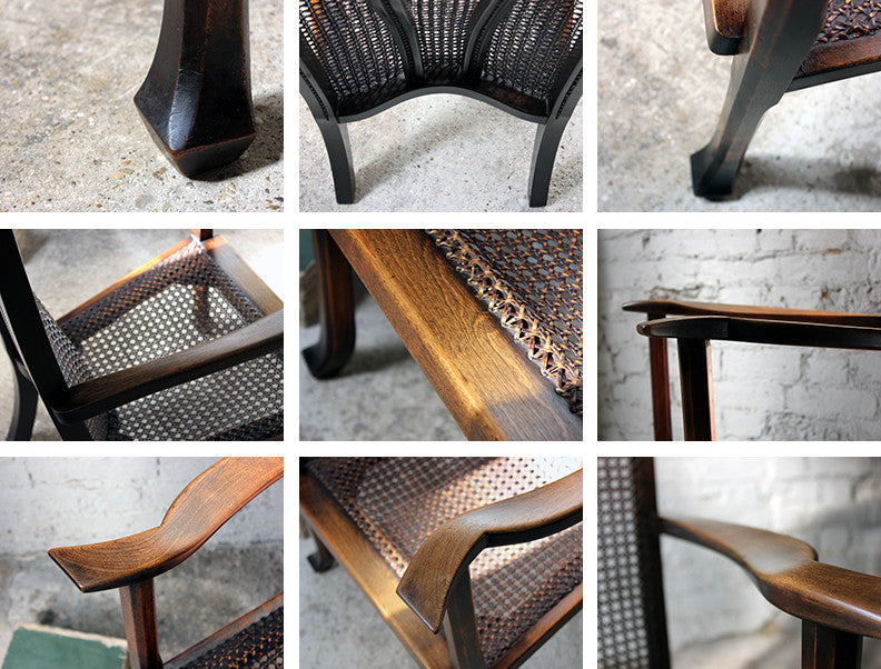 A Good Quality Early 20thC Arts & Crafts Period High-Back Oak & Wicker Upholstered Open Armchair c.1900-15