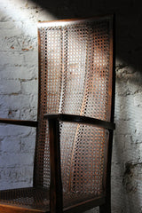 A Good Quality Early 20thC Arts & Crafts Period High-Back Oak & Wicker Upholstered Open Armchair c.1900-15