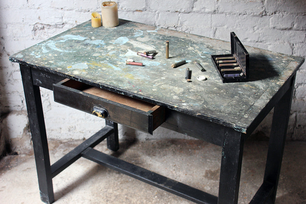 A Fantastic French Early 20thC Painted Pine Artist's Studio Table c.1900-20