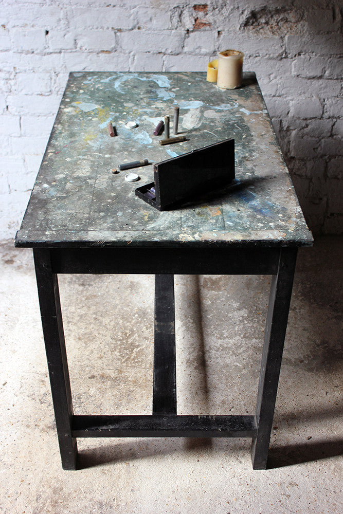 A Fantastic French Early 20thC Painted Pine Artist's Studio Table c.1900-20