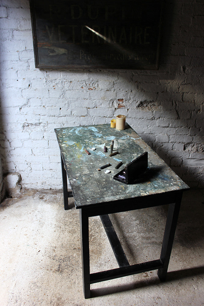 A Fantastic French Early 20thC Painted Pine Artist's Studio Table c.1900-20