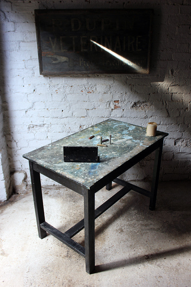 A Fantastic French Early 20thC Painted Pine Artist's Studio Table c.1900-20