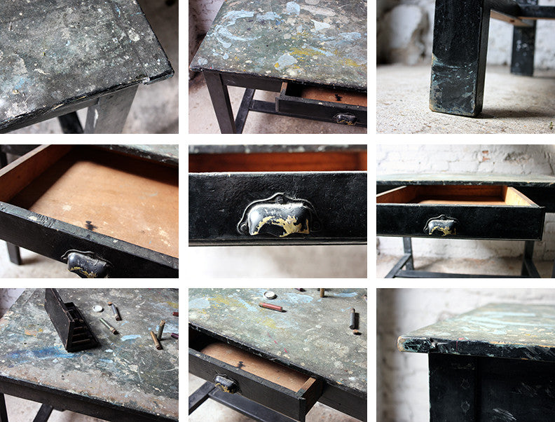 A Fantastic French Early 20thC Painted Pine Artist's Studio Table c.1900-20