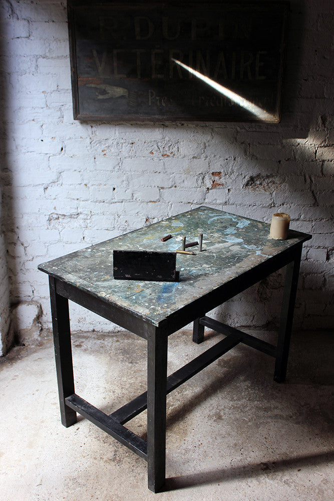 A Fantastic French Early 20thC Painted Pine Artist's Studio Table c.1900-20