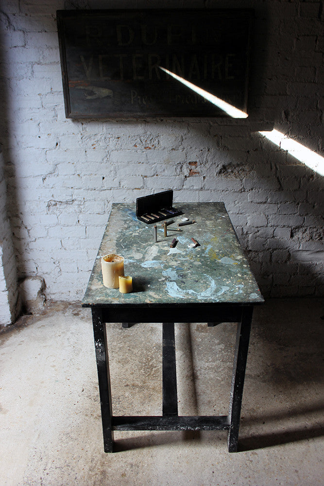 A Fantastic French Early 20thC Painted Pine Artist's Studio Table c.1900-20