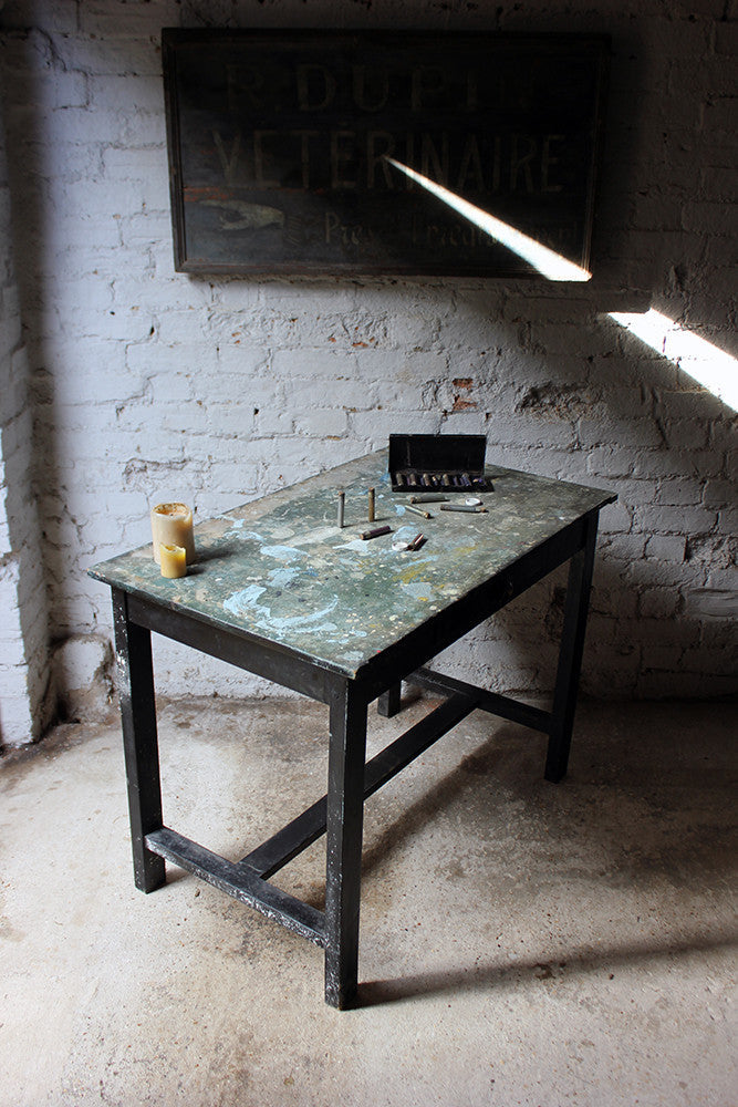 A Fantastic French Early 20thC Painted Pine Artist's Studio Table c.1900-20