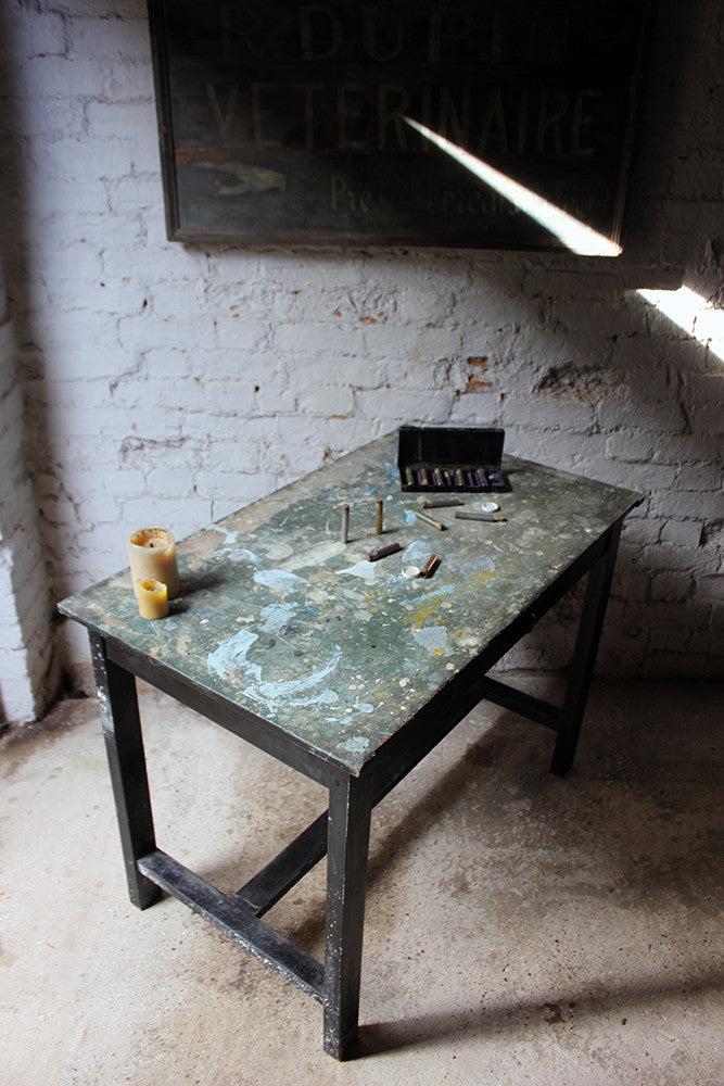 A Fantastic French Early 20thC Painted Pine Artist's Studio Table c.1900-20