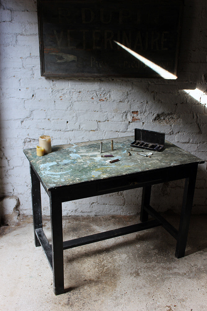 A Fantastic French Early 20thC Painted Pine Artist's Studio Table c.1900-20