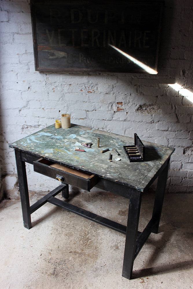 A Fantastic French Early 20thC Painted Pine Artist's Studio Table c.1900-20