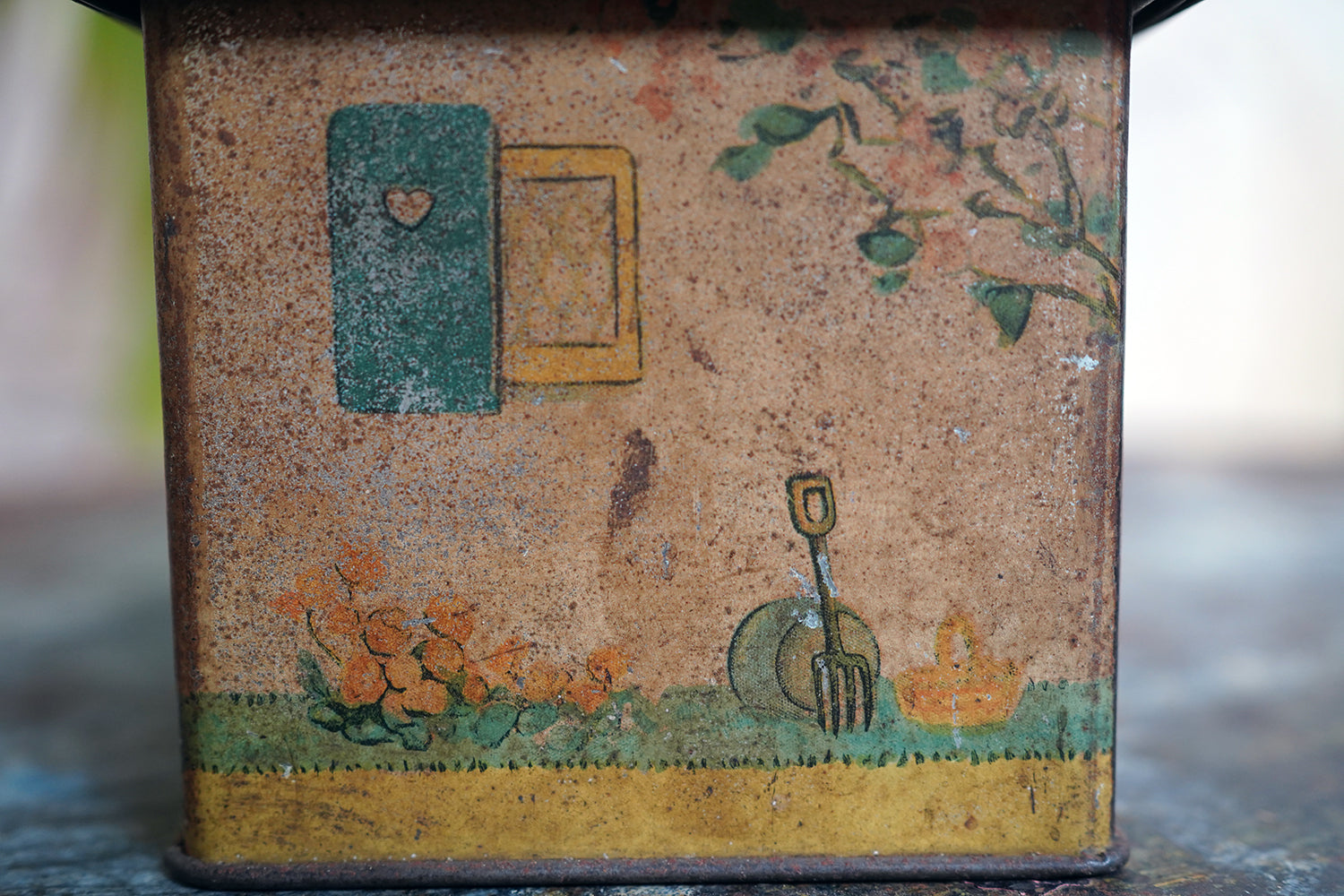 A Charming c.1930s Crawford & Sons Ltd Tin Biscuit Barrel Money Box; 'Bicky House' by Mabel Lucie Attwell