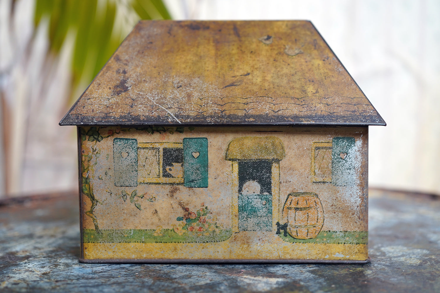 A Charming c.1930s Crawford & Sons Ltd Tin Biscuit Barrel Money Box; 'Bicky House' by Mabel Lucie Attwell