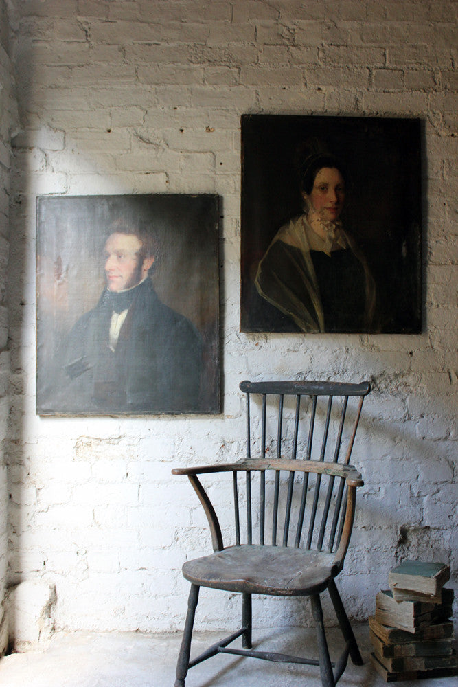 A Good Pair of c.1840s English School Provincial Oil on Canvas Portraits of a Gentleman & His Wife