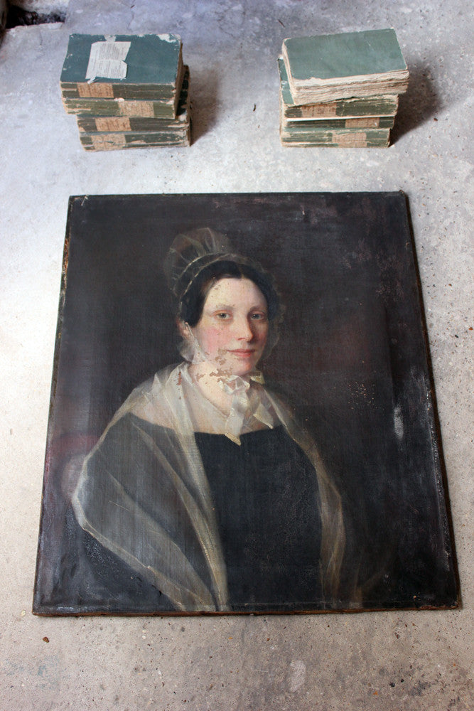 A Good Pair of c.1840s English School Provincial Oil on Canvas Portraits of a Gentleman & His Wife