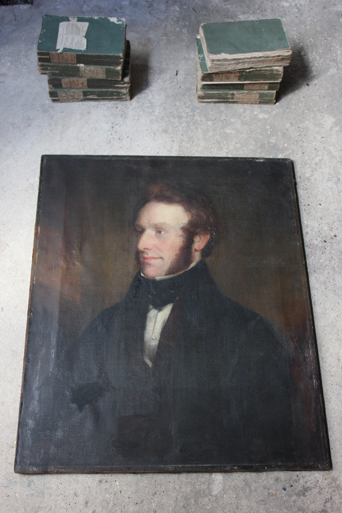 A Good Pair of c.1840s English School Provincial Oil on Canvas Portraits of a Gentleman & His Wife