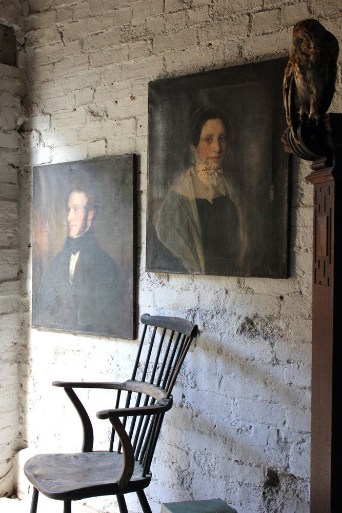 A Good Pair of c.1840s English School Provincial Oil on Canvas Portraits of a Gentleman & His Wife