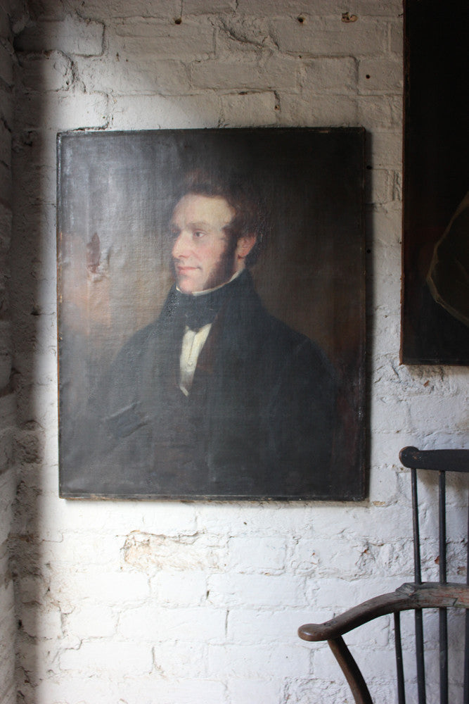 A Good Pair of c.1840s English School Provincial Oil on Canvas Portraits of a Gentleman & His Wife