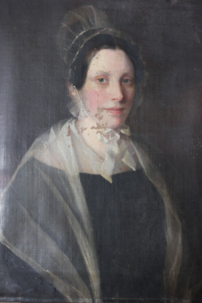 A Good Pair of c.1840s English School Provincial Oil on Canvas Portraits of a Gentleman & His Wife
