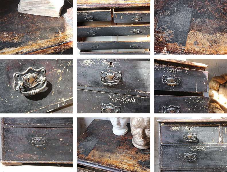 A Decorative c.1900 Black Painted Pine Chest of Drawers