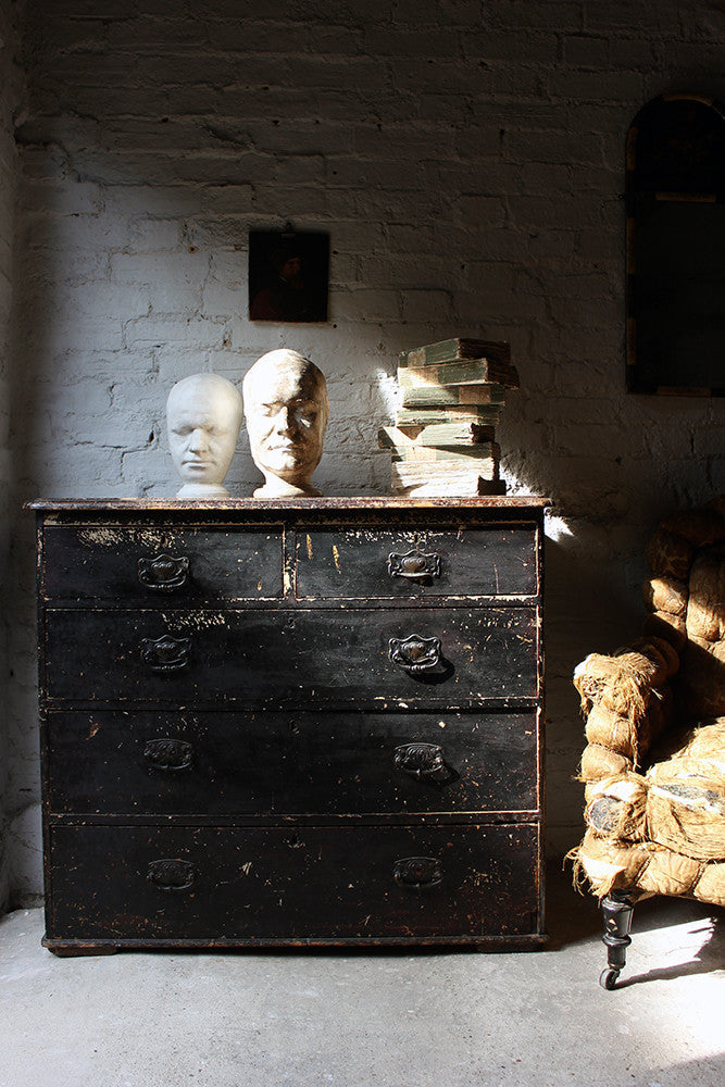A Decorative c.1900 Black Painted Pine Chest of Drawers