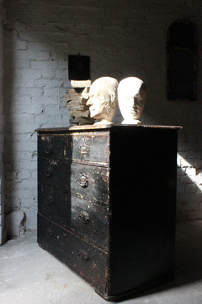 A Decorative c.1900 Black Painted Pine Chest of Drawers