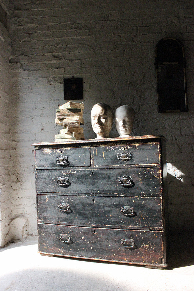 A Decorative c.1900 Black Painted Pine Chest of Drawers