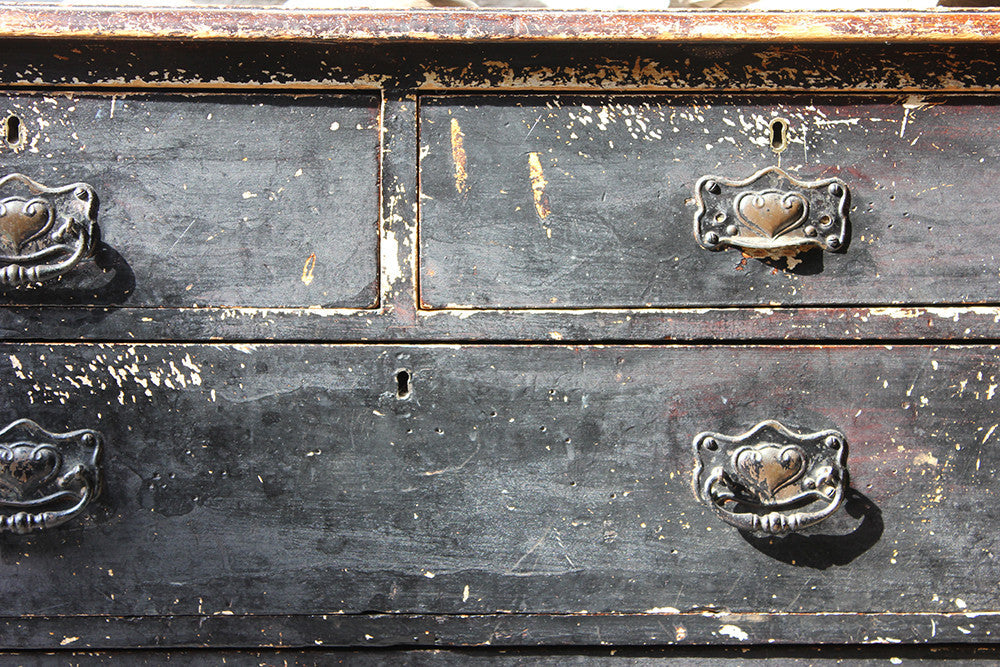 A Decorative c.1900 Black Painted Pine Chest of Drawers