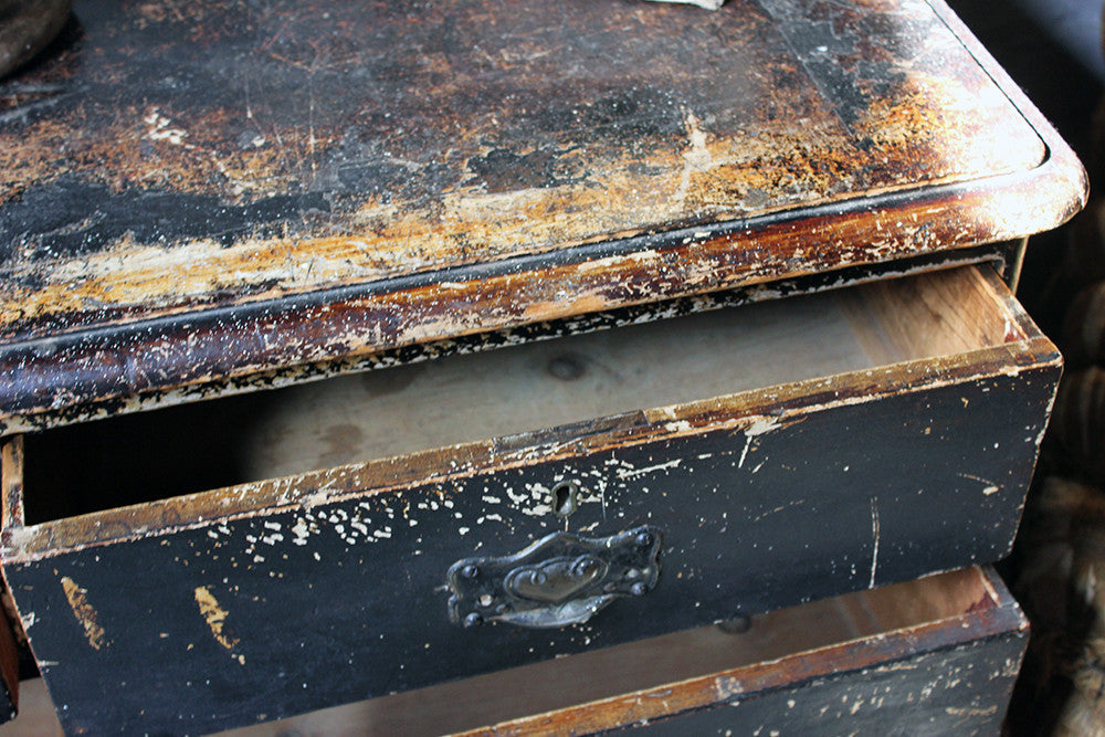 A Decorative c.1900 Black Painted Pine Chest of Drawers
