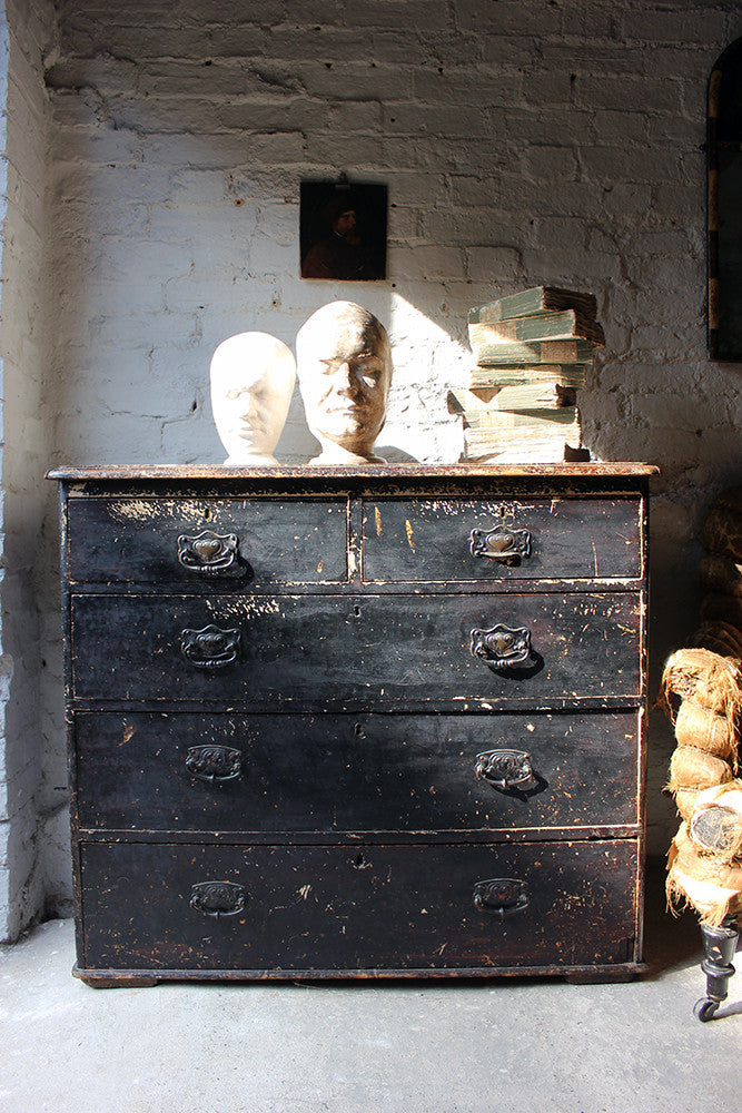 A Decorative c.1900 Black Painted Pine Chest of Drawers