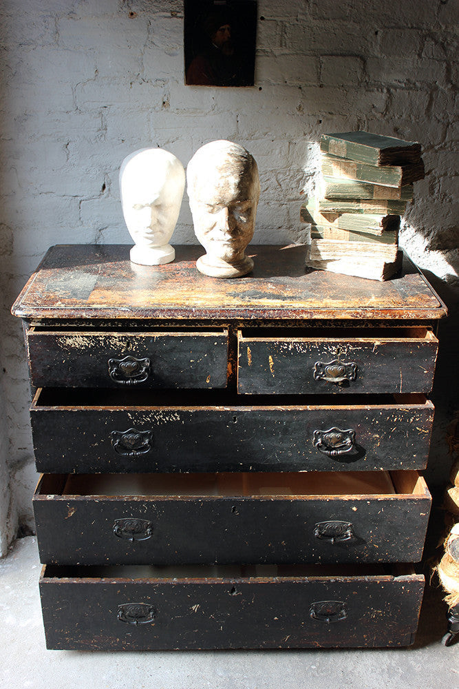 A Decorative c.1900 Black Painted Pine Chest of Drawers