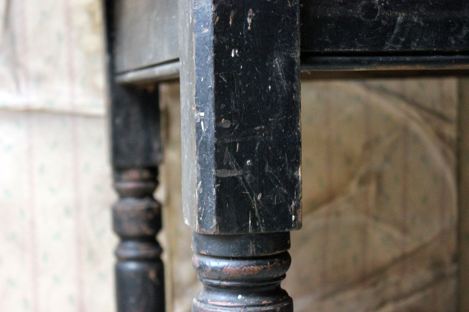 A Decorative Black Painted Victorian Farmhouse Pine Table c.1870