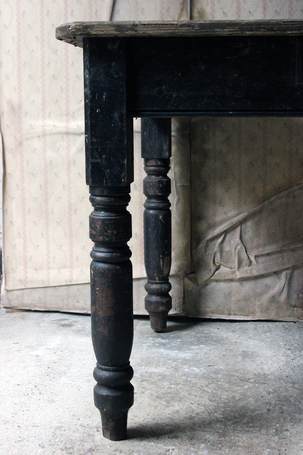 A Decorative Black Painted Victorian Farmhouse Pine Table c.1870