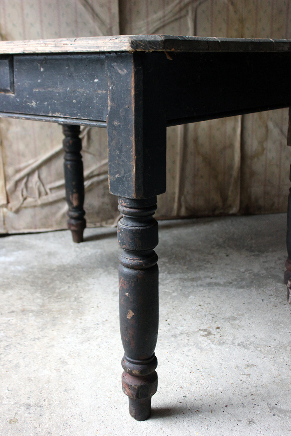 A Decorative Black Painted Victorian Farmhouse Pine Table c.1870