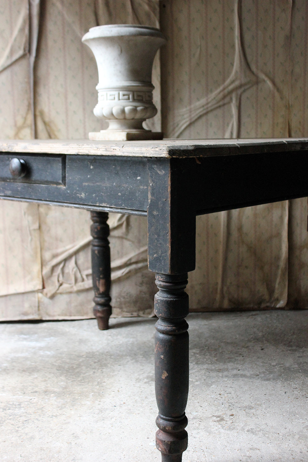A Decorative Black Painted Victorian Farmhouse Pine Table c.1870