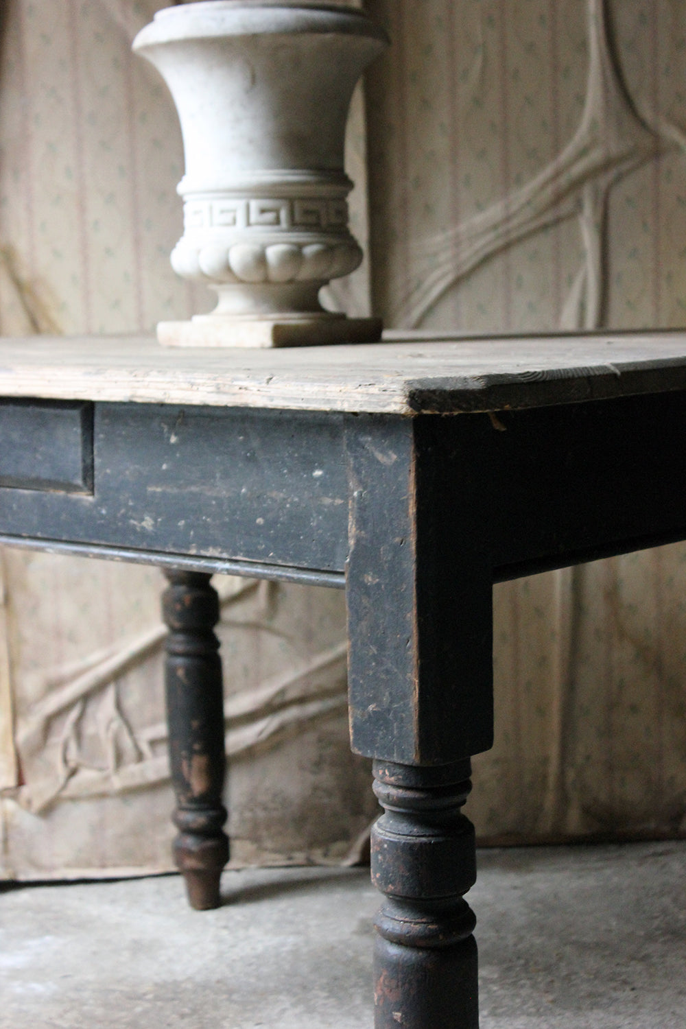 A Decorative Black Painted Victorian Farmhouse Pine Table c.1870