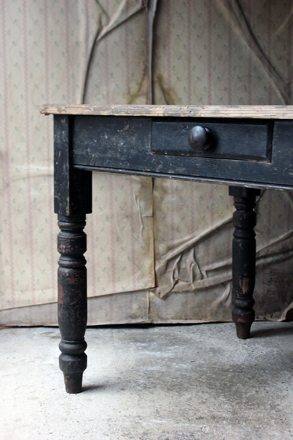 A Decorative Black Painted Victorian Farmhouse Pine Table c.1870