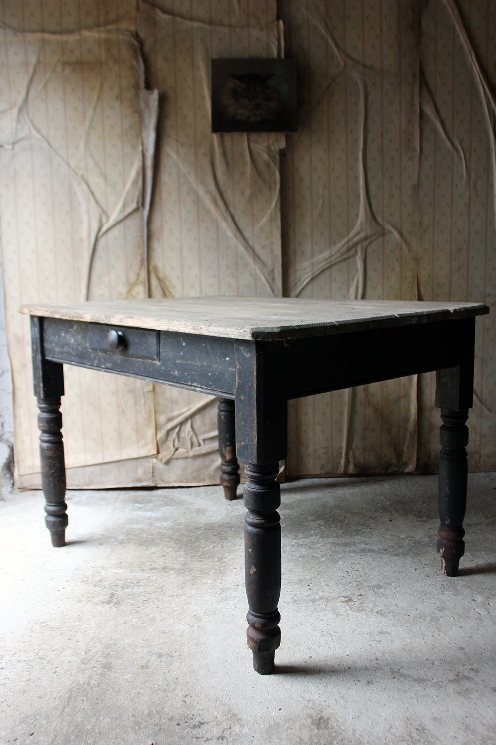 A Decorative Black Painted Victorian Farmhouse Pine Table c.1870