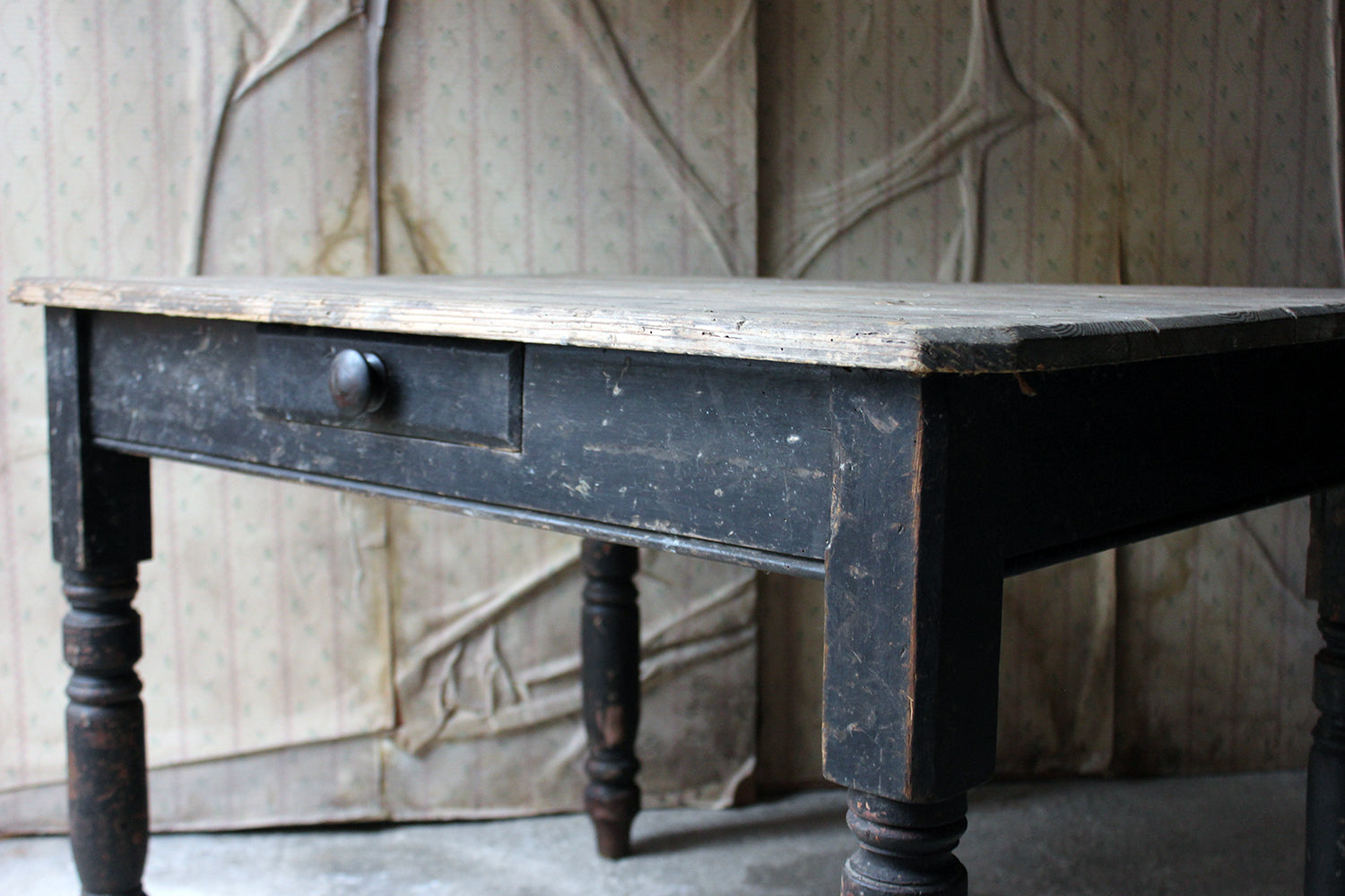 A Decorative Black Painted Victorian Farmhouse Pine Table c.1870